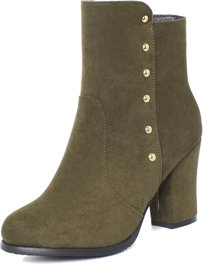 Dames enkellaarzen met blokhak en ronde neus