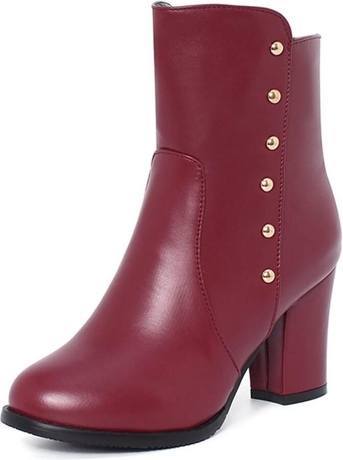 Dames Enkellaarzen met Blokhak en Ronde Neus