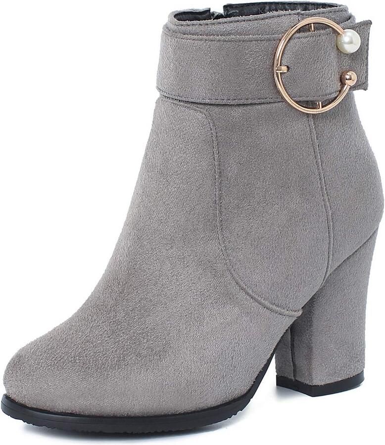 Dames Enkellaarzen met Blokhak en Ronde Vetersluiting