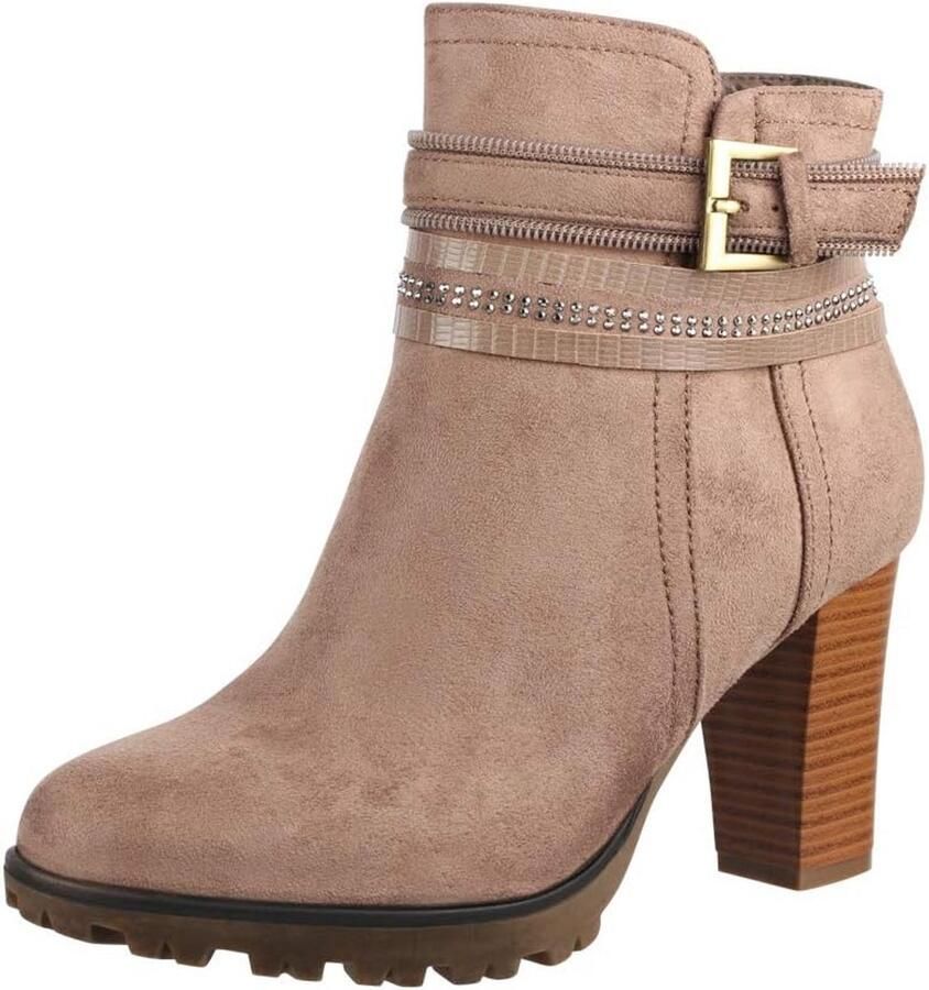 Dames Enkellaarzen met Blokhak en Suède-look