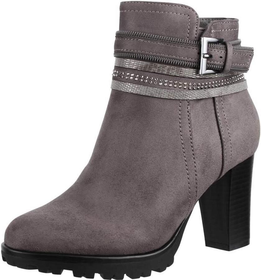 Dames Enkellaarzen met Blokhak en Suède-look