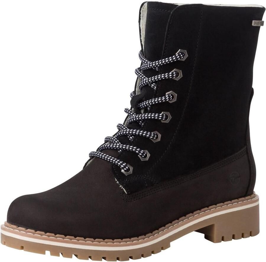 Dames Enkellaarzen met Blokhak en Waterdichte DuoTex Technologie Vetersluiting Fleecevoering