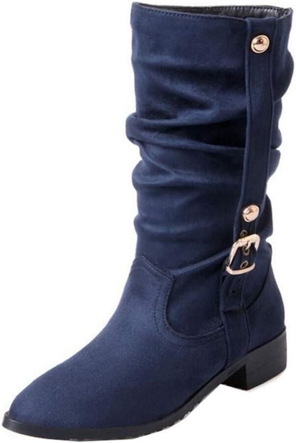 Dames Enkellaarzen met Lage Hak en Puntige Neus Comfortabele Platte Laarzen