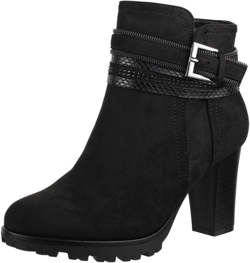 Dames Enkellaarsjes met Blokhak en Plateauzool Comfortabele Enkellaarzen met Ritssluiting