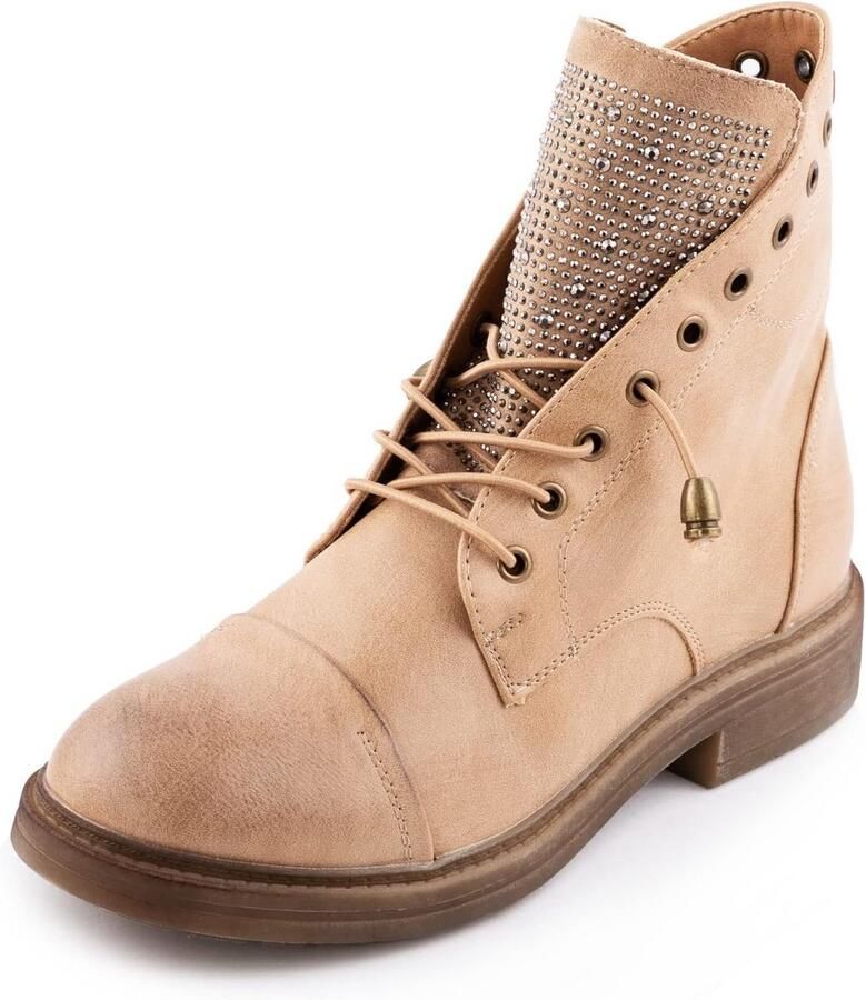 Dames Enkellaarzen met Strass en Biker Details