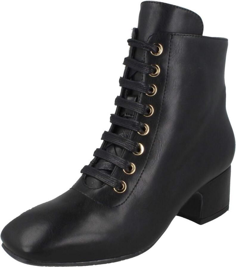Dames Enkellaarzen met Vetersluiting Zwart