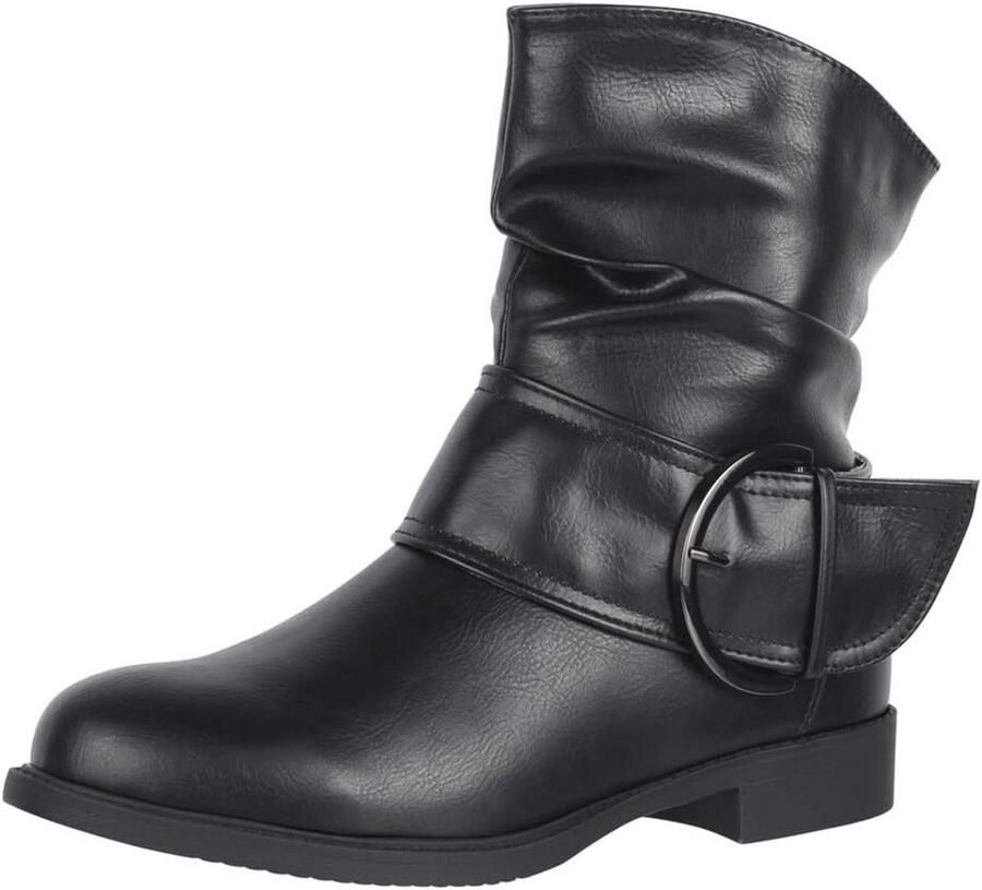 Dames Enkellaarzen met Voering en Gespen Stoere Blokhak