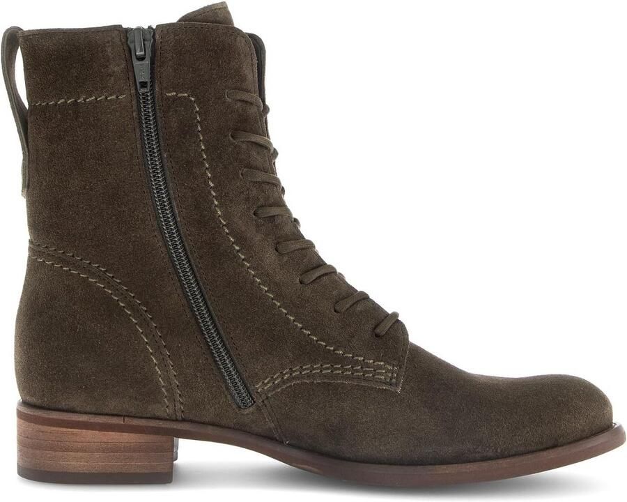 Dames enkellaarzen van suède met veters en rits in olijfgroen