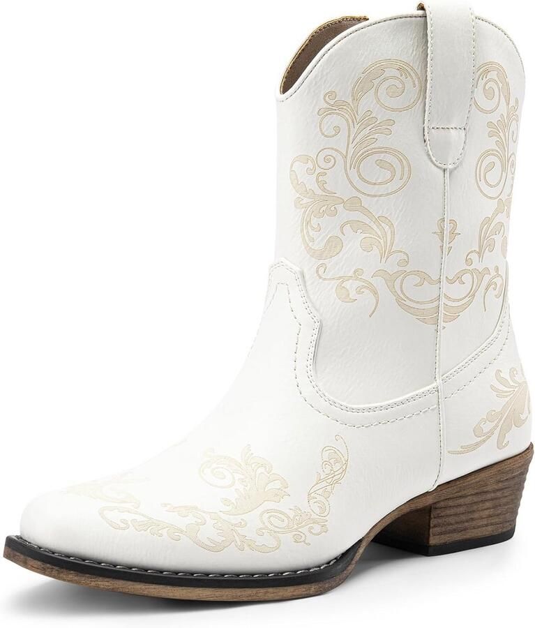 Dames Enkellaarzen Western Stijl Blokhak Vierkante Neus Korte Cowgirl Laarzen