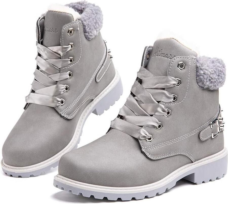 Dames Enkellaarzen Winter Warme Voering & Antislip Zwart Khaki Grijs Roze
