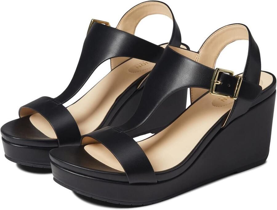 Dames Espadrille Plateauzandl met T-band en Gespsluiting