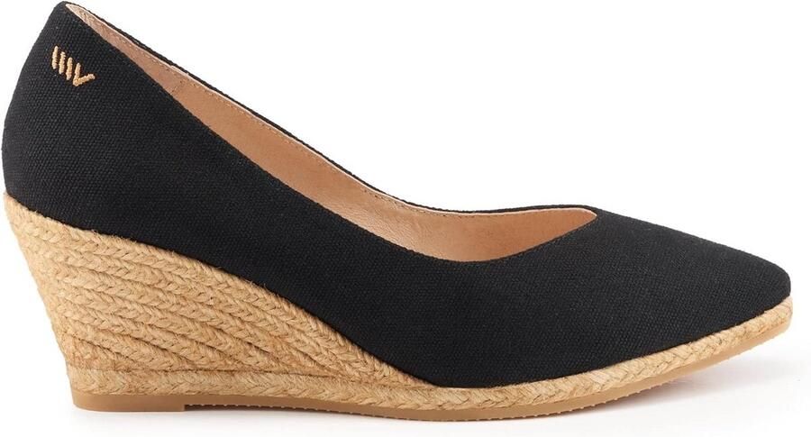 Dames Espadrille Sleehak Pumps Zwart Suède Gesloten Teen Handgemaakt Spanje