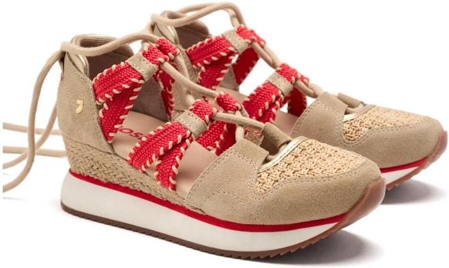 Dames Espadrille Sleehak Sandaal met Bandjes en Plateauzool