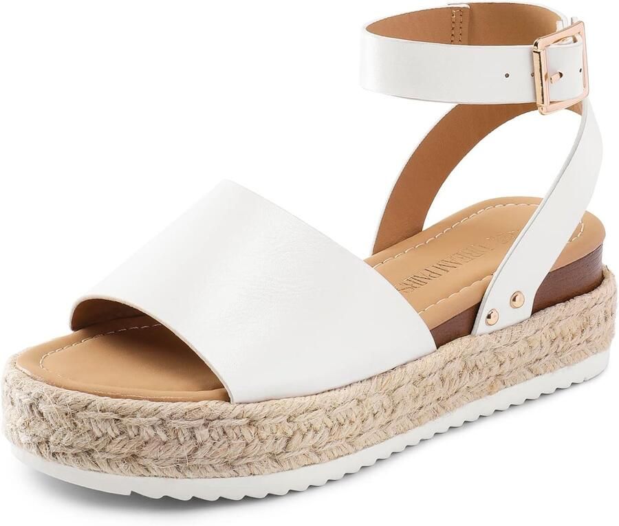 Dames Espadrille Sleehak Sandalen met Elastische Enkelband Wit