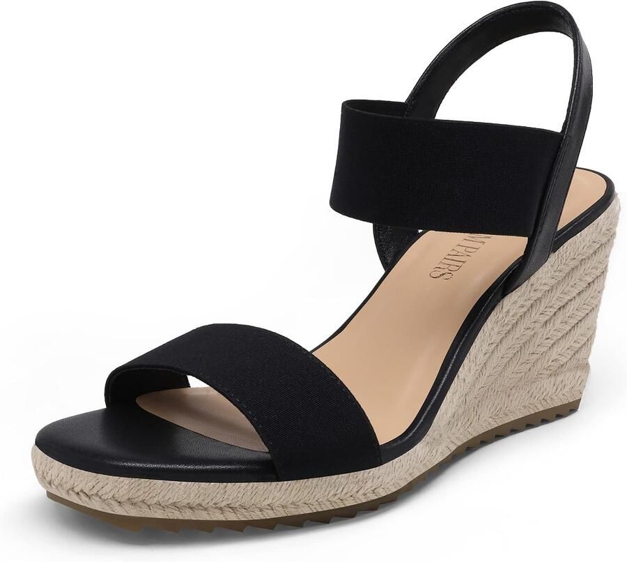 Dames Espadrille Sleehak Sandalen met Enkelband Zwart