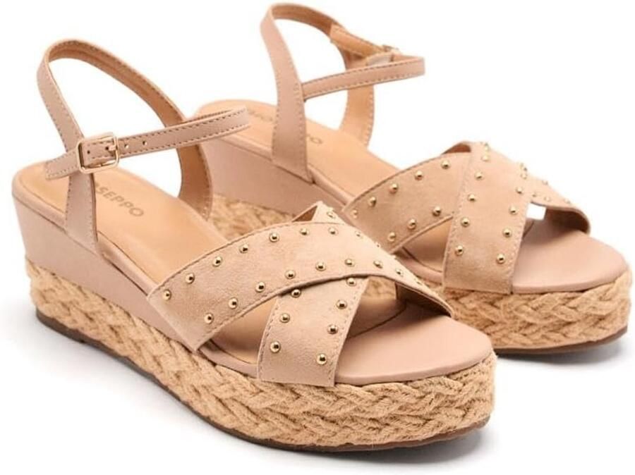 Dames Espadrille Sleehak Sandalen met Enkelbandje
