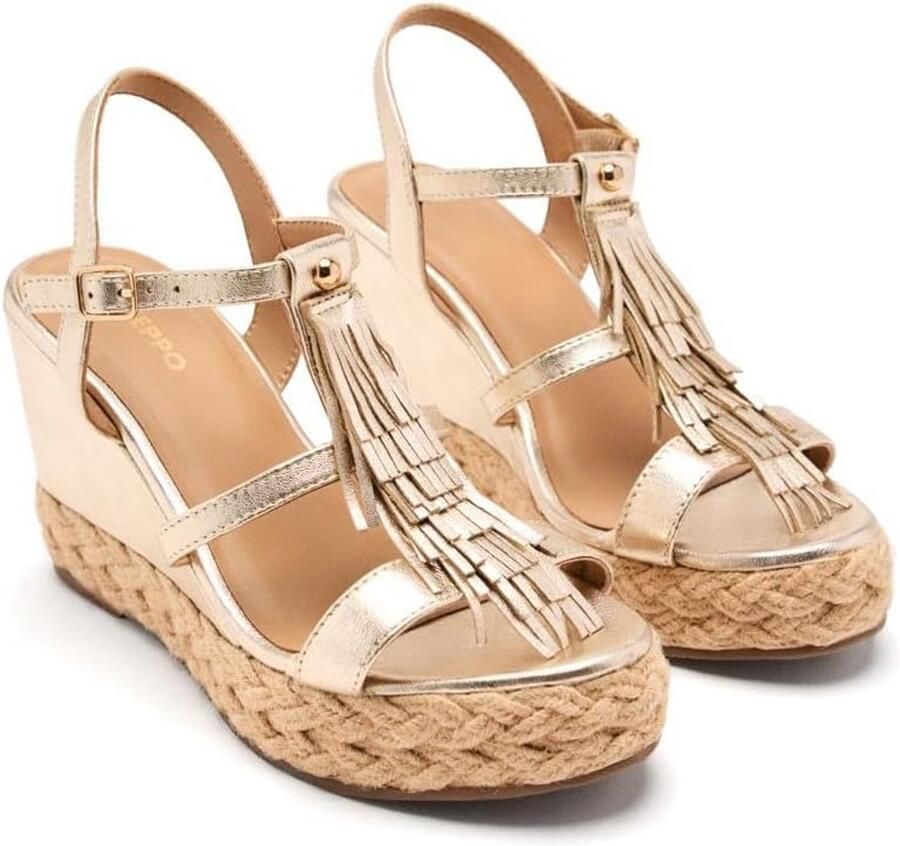 Dames espadrille sleehak sandalen met franjes