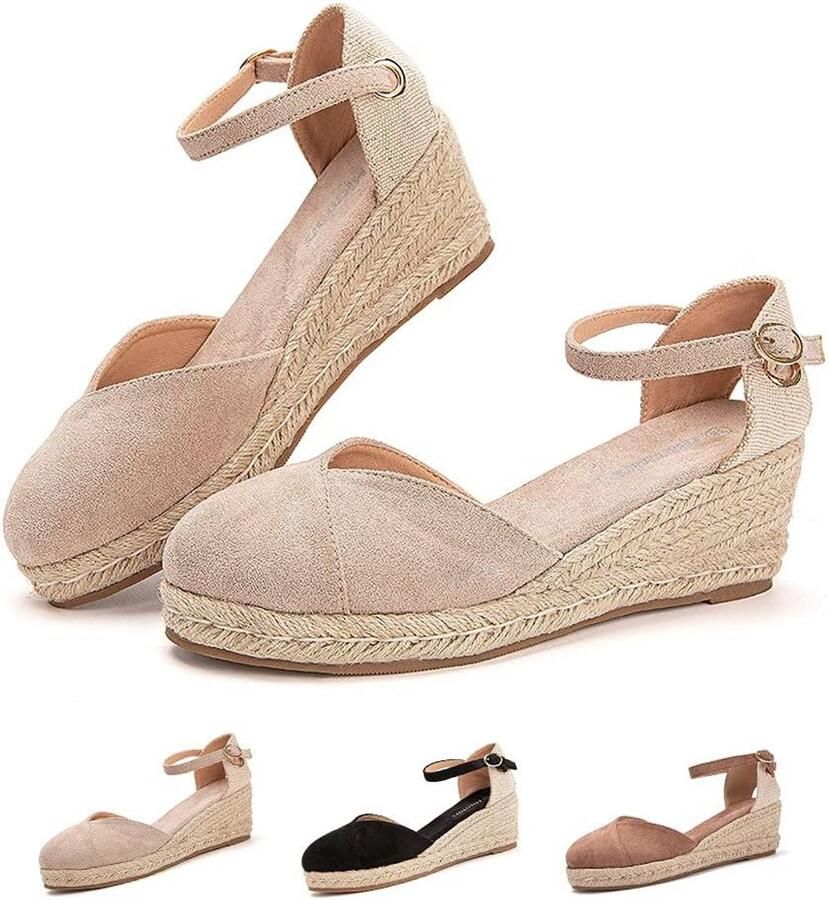 Dames Espadrille Sleehak Sandalen met Gesloten Teen en Verstelbare Enkelriem Comfortabel Zomer schoeisel