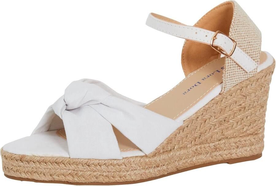 Dames Espadrille Sleehak Sandalen met Veter en Jute Wit