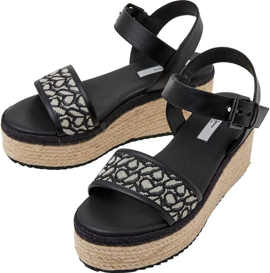 Dames espadrille sleehak sandalen zwart
