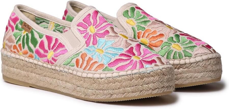 Dames Espadrilles Gesloten Katoen Meerkleurig Geborduurd Plat Zomerschoen