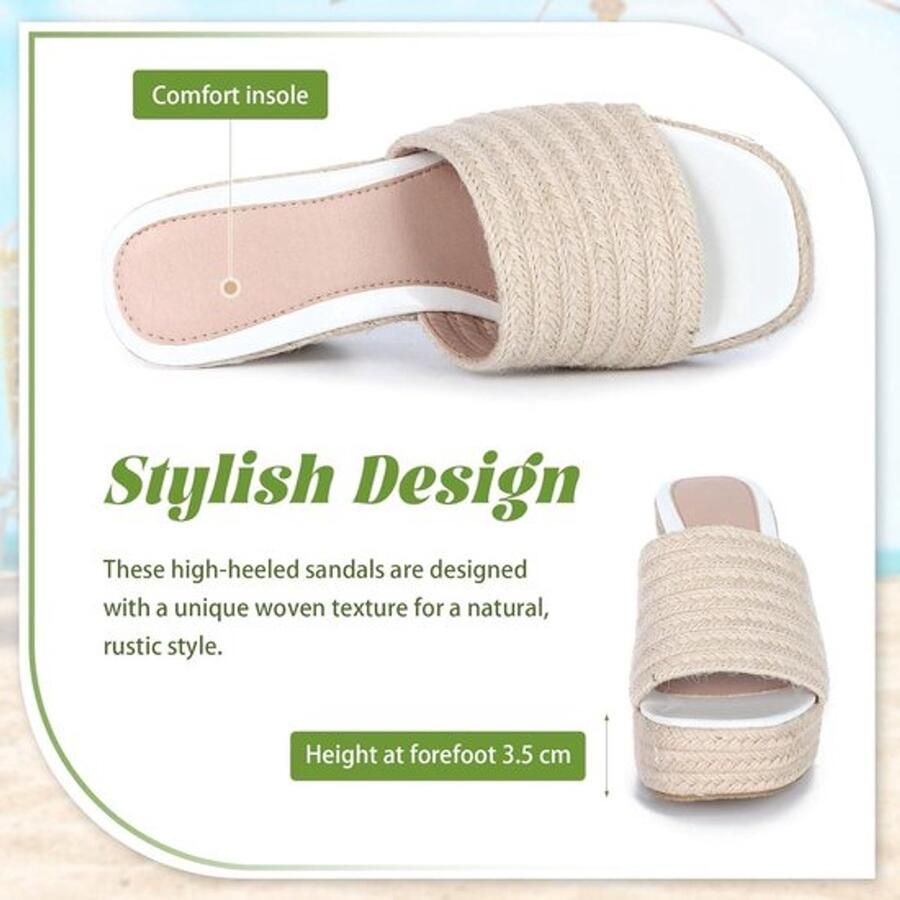 Dames Espadrilles met Platform en Sleehak Raffia Sandalen voor Strand en Feestelijke Gelegenheden