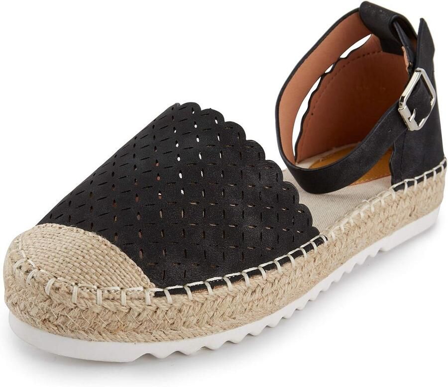 Dames Espadrilles Platte Sandaal met Gespsluiting en Gesloten Neus