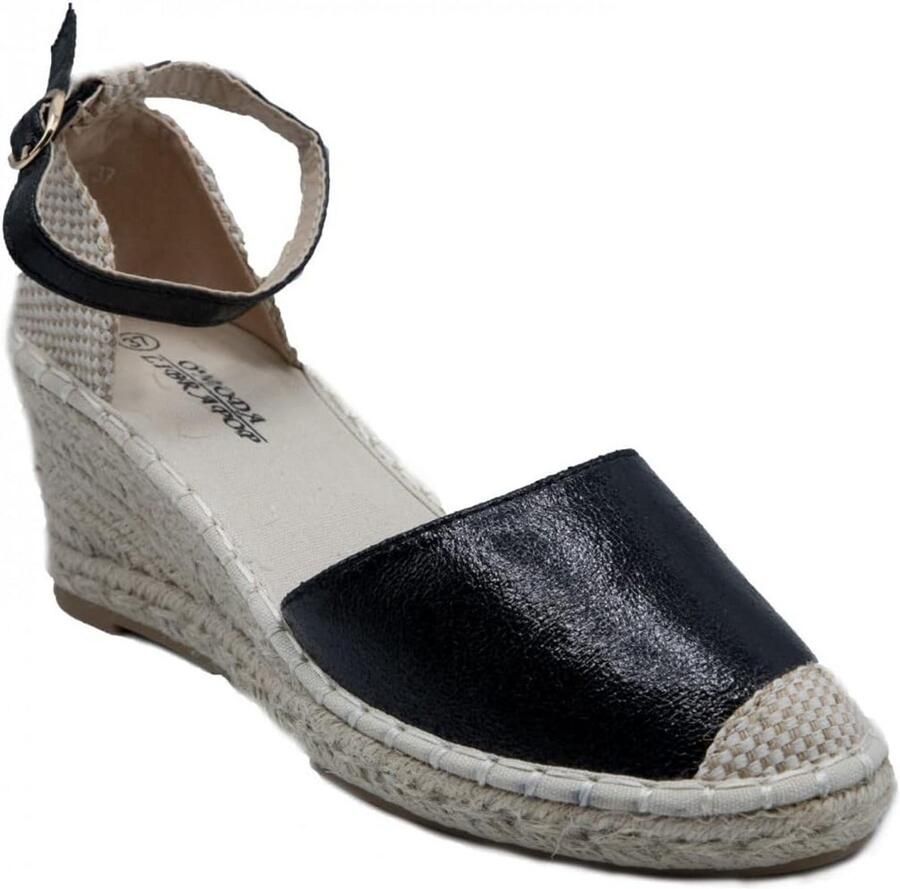 Dames Espadrilles Sleehak Gesloten Neus Imitatieleer Glanzend Enkelbandje