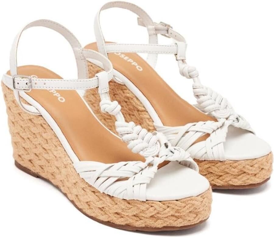 Dames Espadrilles Witte Leren Sandalen met Gesp