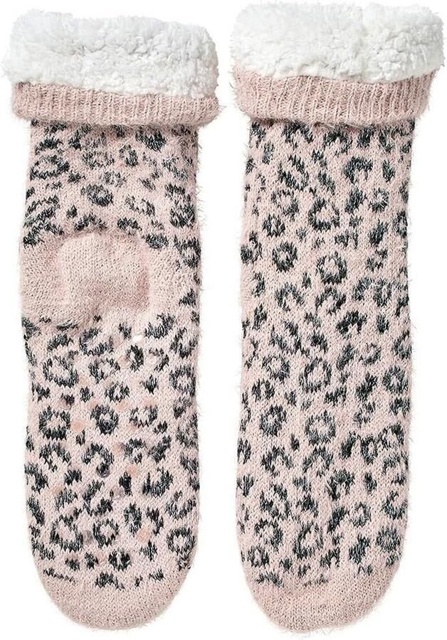 Dames fake fur Lurex Glitter One Size Zachte fleece voering Gebreide slofsokken Antislip onderzijde