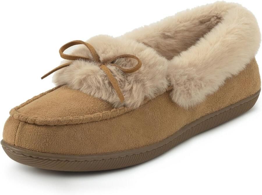 Dames Faux Fur Gevoerde Micro Suede Mocassin Slipper