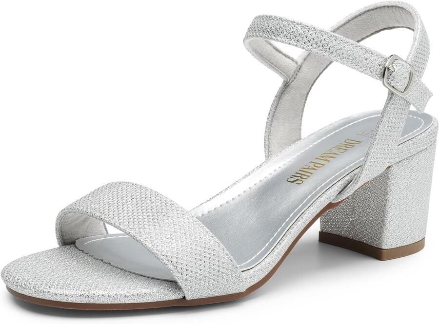 Dames Glitter Blokhak Sandalen met Gesp Zilver