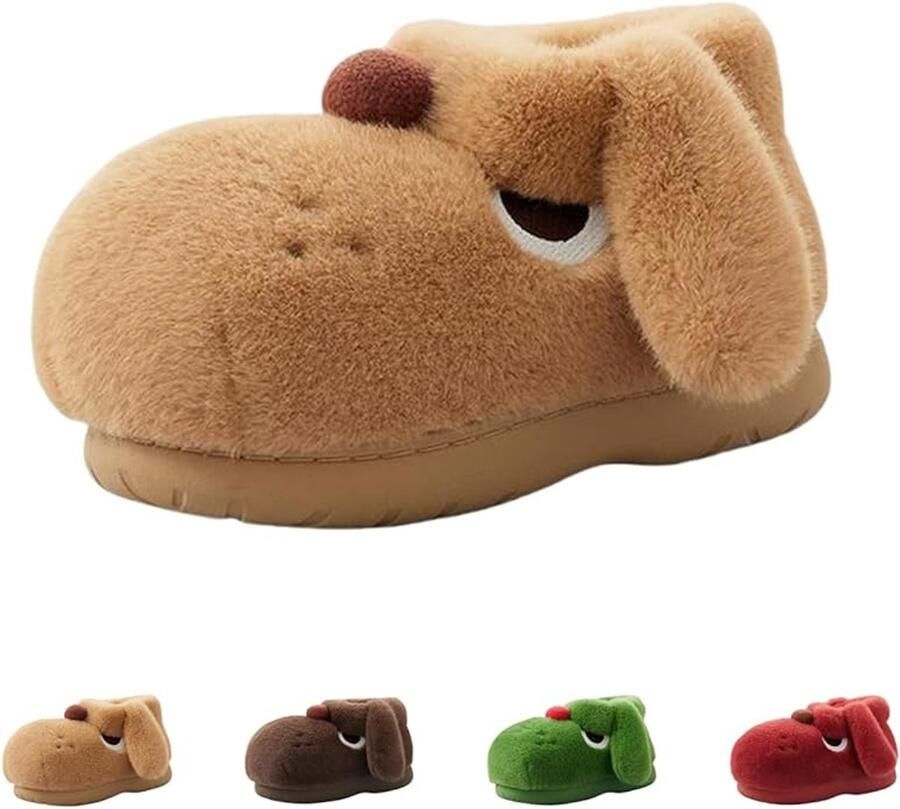 Dames grote ogen honden slippers leuke 3D honden slippers huis warme slippers pluche cartoon slippers winter antislip slippers