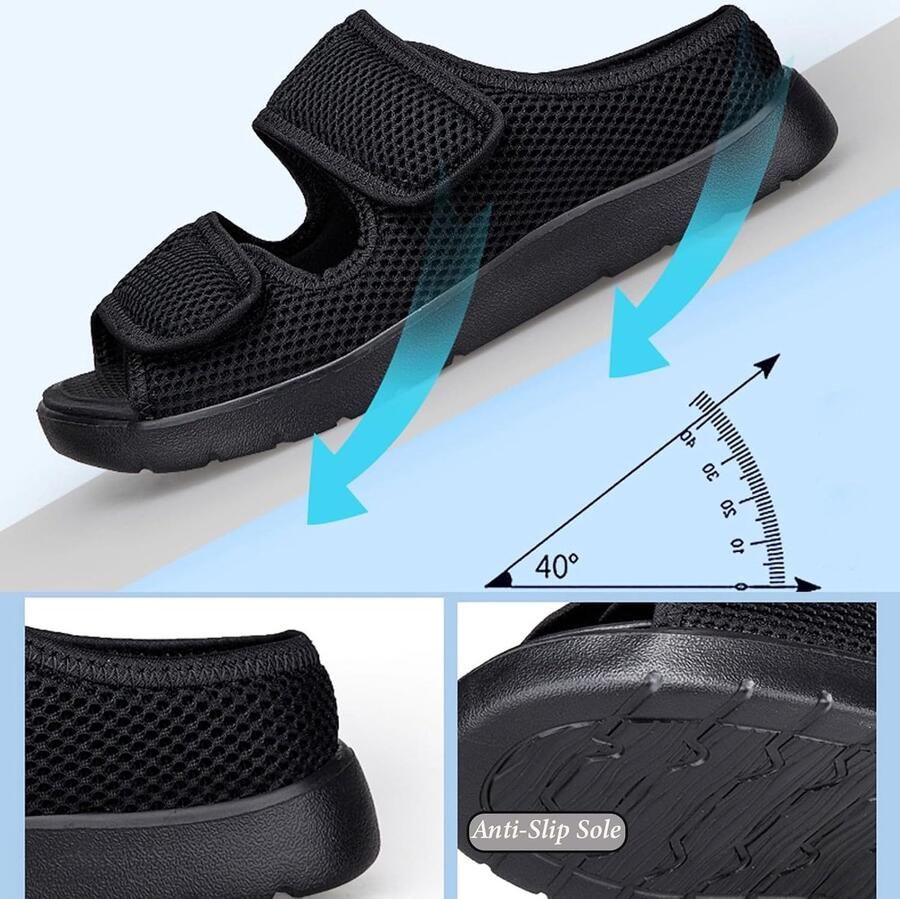 Extra Breed Met Klittenbandsluiting Wandelen Vrije Tijd Bandage Voor Gezwollen Voeten Licht Sandalen Senior Schoenen