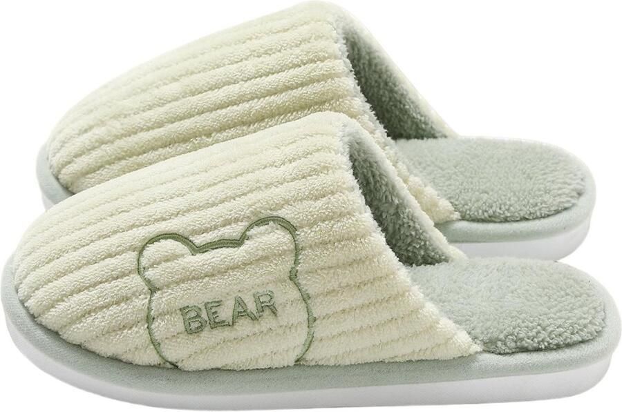 Dames herfst winter binnen pantoffels van katoen Zachte en warme pantoffels Schattig beerpatroon cartoon katoenen pantoffels Antislip katoenen pantoffels voor thuisgebruik