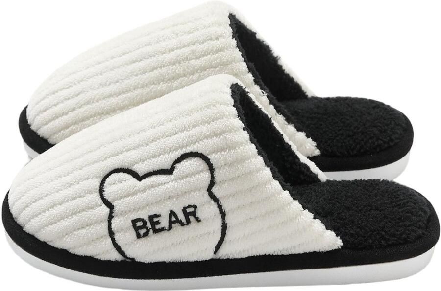 Dames herfst winter binnen pantoffels van katoen Zachte en warme pantoffels Schattig beerpatroon cartoon katoenen pantoffels Antislip katoenen pantoffels voor thuisgebruik