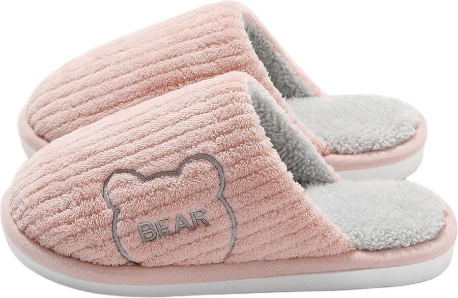 Dames herfst winter binnen pantoffels van katoen Zachte en warme pantoffels Schattig beerpatroon cartoon katoenen pantoffels Antislip katoenen pantoffels voor thuisgebruik