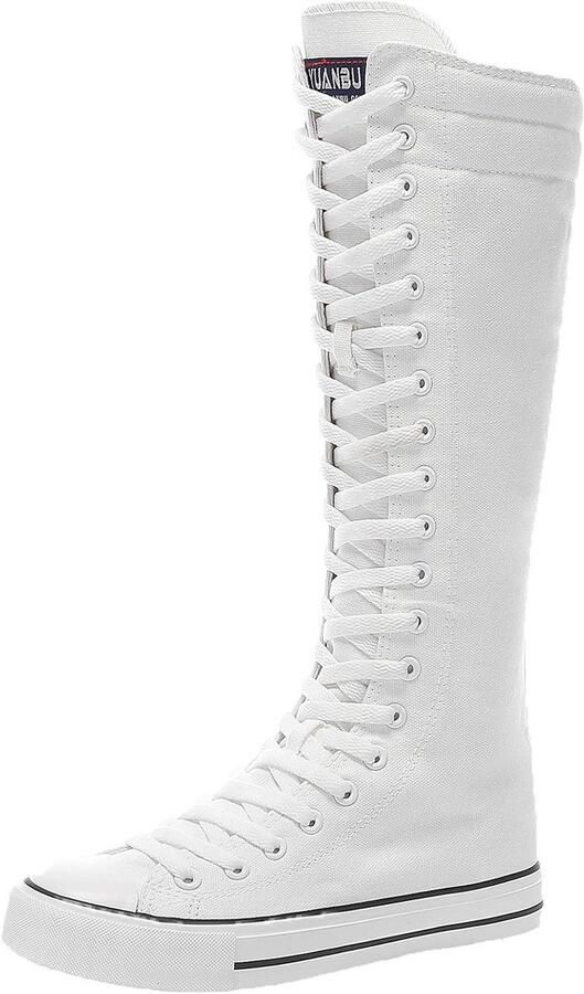 Dames Hoge Canvas Laarzen Met Veters en Rits Platte Sportschoenen