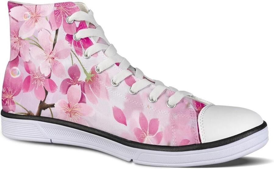 Dames Hoge Canvas Sneakers met Kleurrijke Print Comfortabele Vrijetijdsschoenen