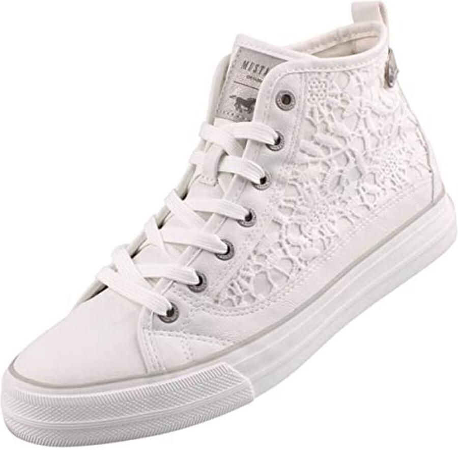 Dames Hoge Sneakers met Haakwerk en Faux Leren Applicaties