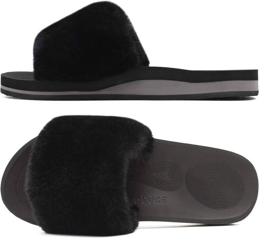 Dames Huis Pantoffels Pluche Bont Sliders Slip On Traagschuim Huisschoenen Open Teen Gezellige Slippers