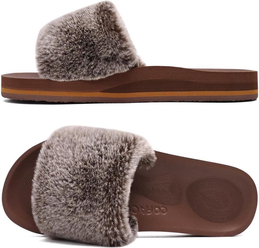 Dames Huis Pantoffels Slippers Pluche Bont Sliders voor Dames Slip On Traagschuim Huisschoenen Open Teen Gezellige Slippers Pantoffels Indoor Dames Schoenen Sloffen Platte Sandalen
