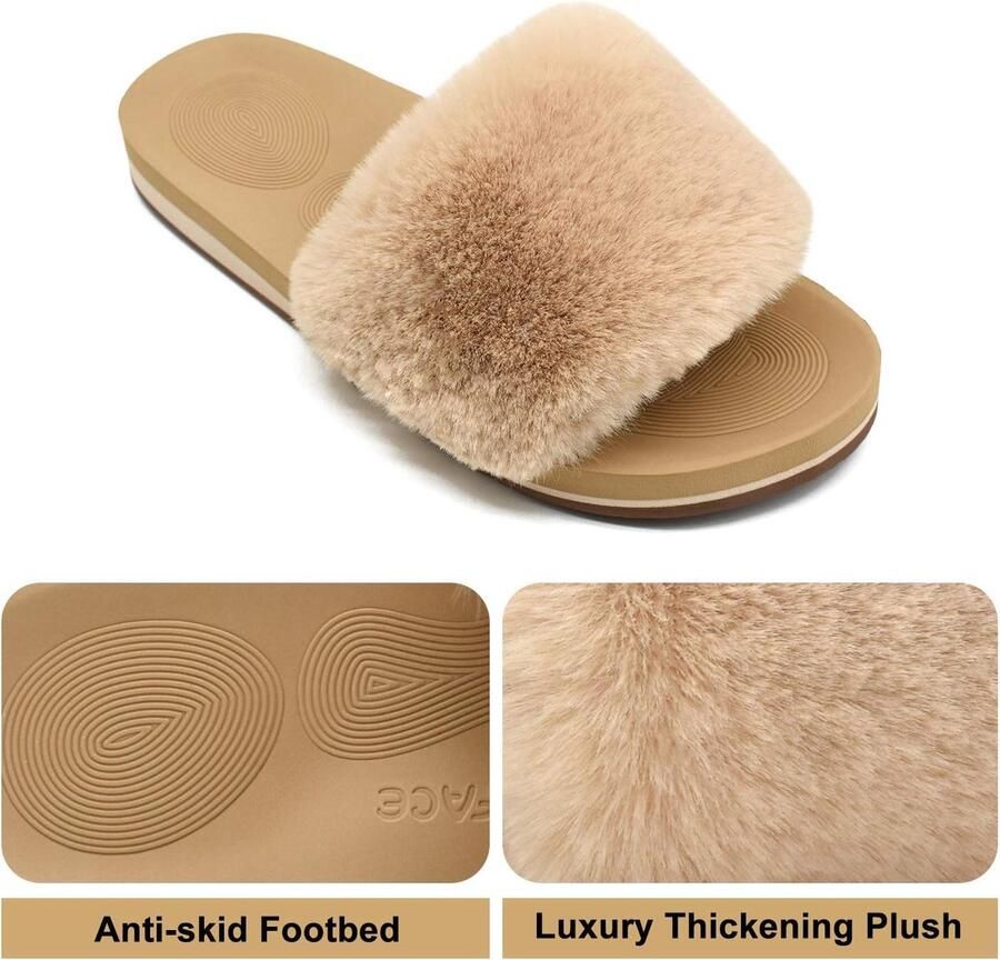 Dames Huis Pantoffels Slippers Pluche Bont Sliders voor Dames Slip On
