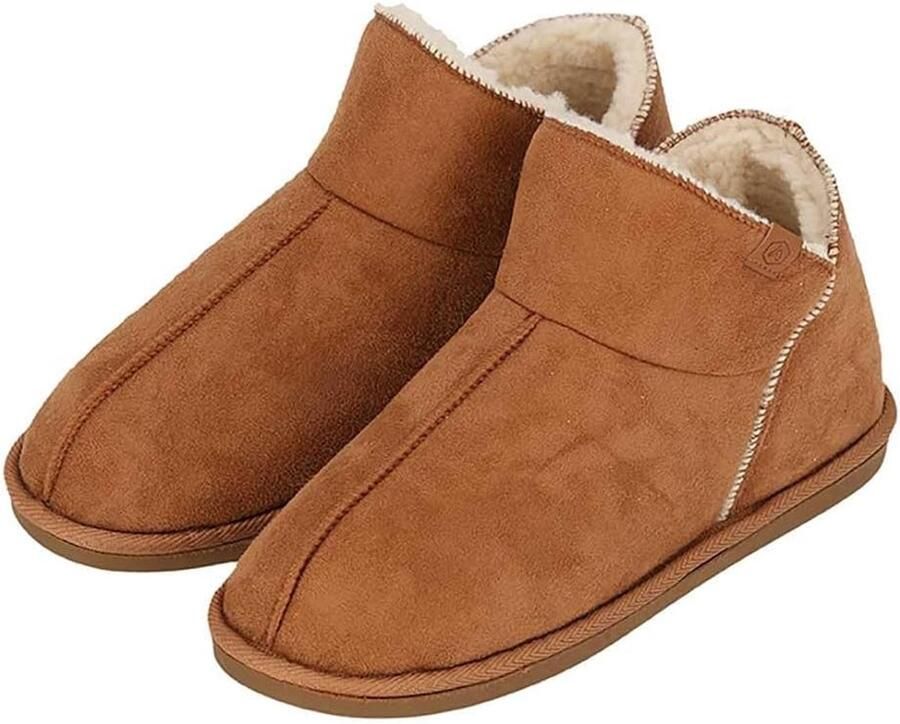 Dames Huisschoenen Pantoffels Laarzen Thuis Ontspannen Stevige Antislipzool Cognac