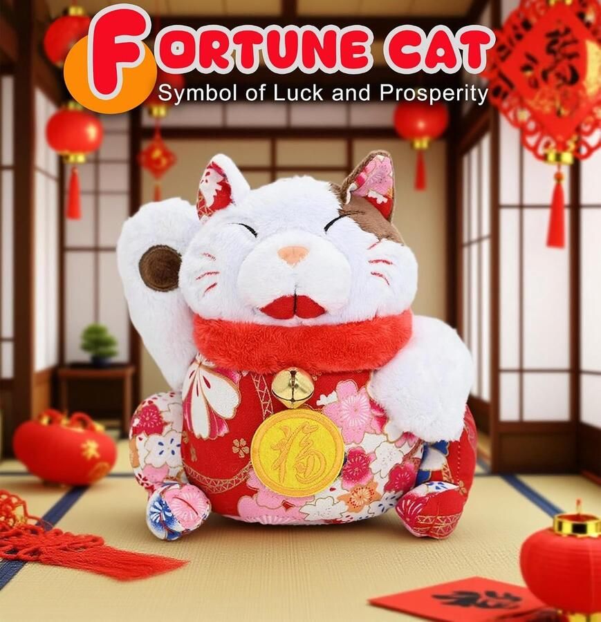 Dames Indoor Fuzzy Winter Animal Lucky Fortune Cat Pluche Slippers voor Kerstmis Nieuwjaar