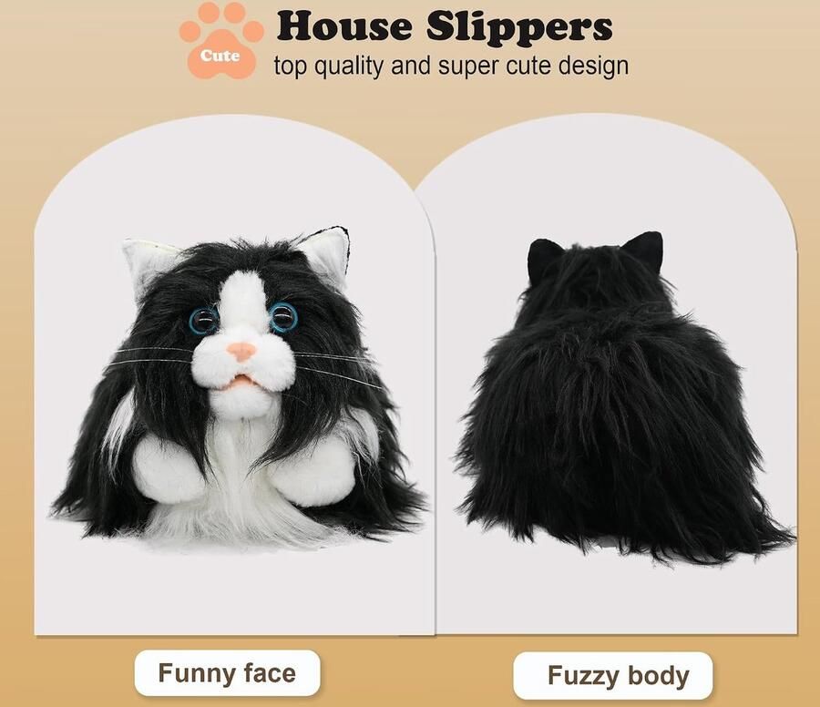 Dames Indoor Fuzzy Winter Dier Cat plsch Soft Kitty Pantoffels Mooie Kat met Grote Ogen