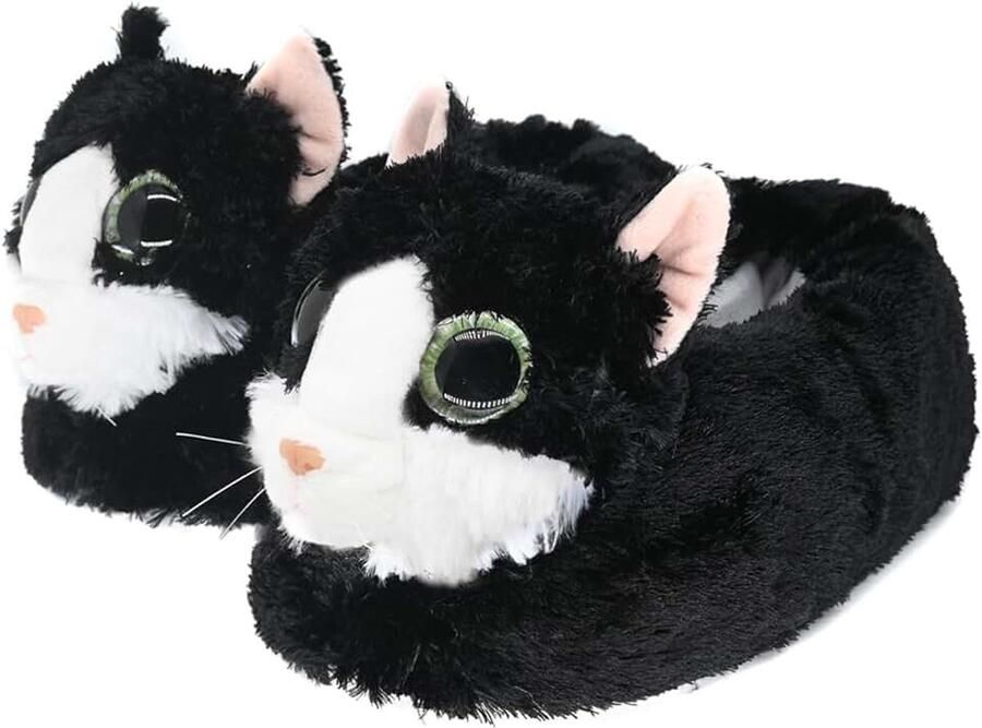 Dames Indoor Fuzzy Winter Dier Cat plsch Soft Kitty Pantoffels Mooie Kat met Grote Ogen