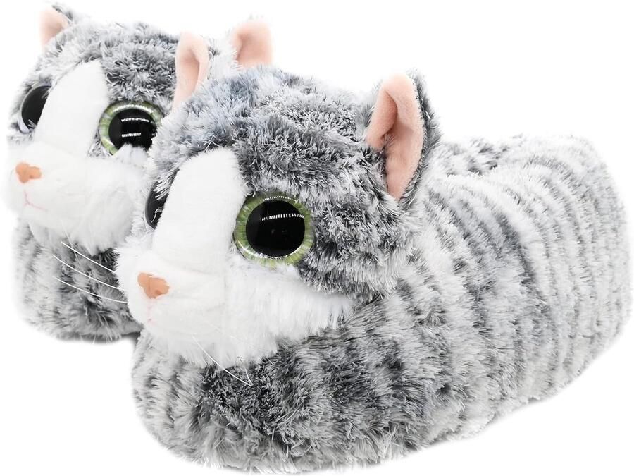 Dames Indoor Fuzzy Winter Dier Cat plsch Soft Kitty Pantoffels Mooie Kat met Grote Ogen