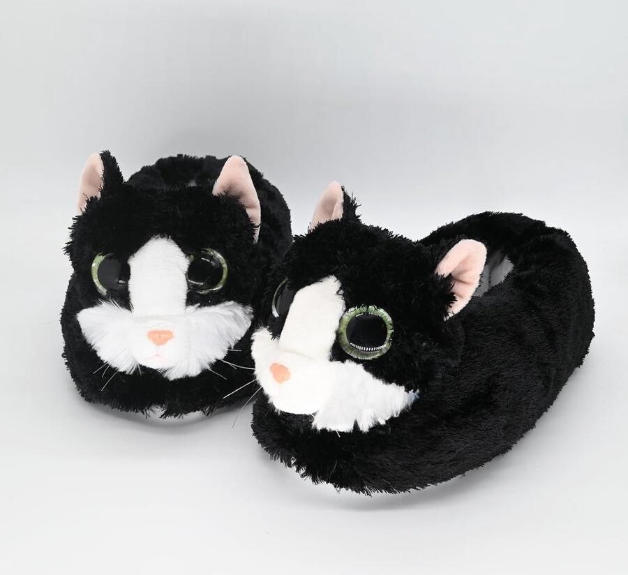 Dames Indoor Fuzzy Winter Dier Cat plsch Soft Kitty Pantoffels Mooie Kat met Grote Ogen