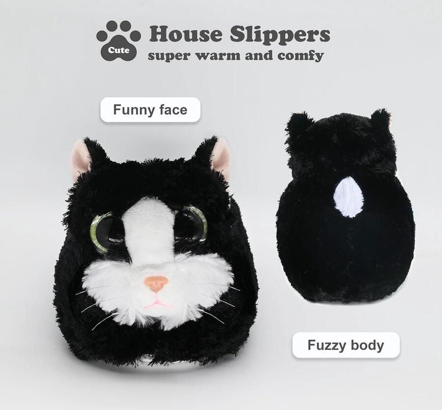 Dames Indoor Fuzzy Winter Dier Cat plsch Soft Kitty Pantoffels Mooie Kat met Grote Ogen